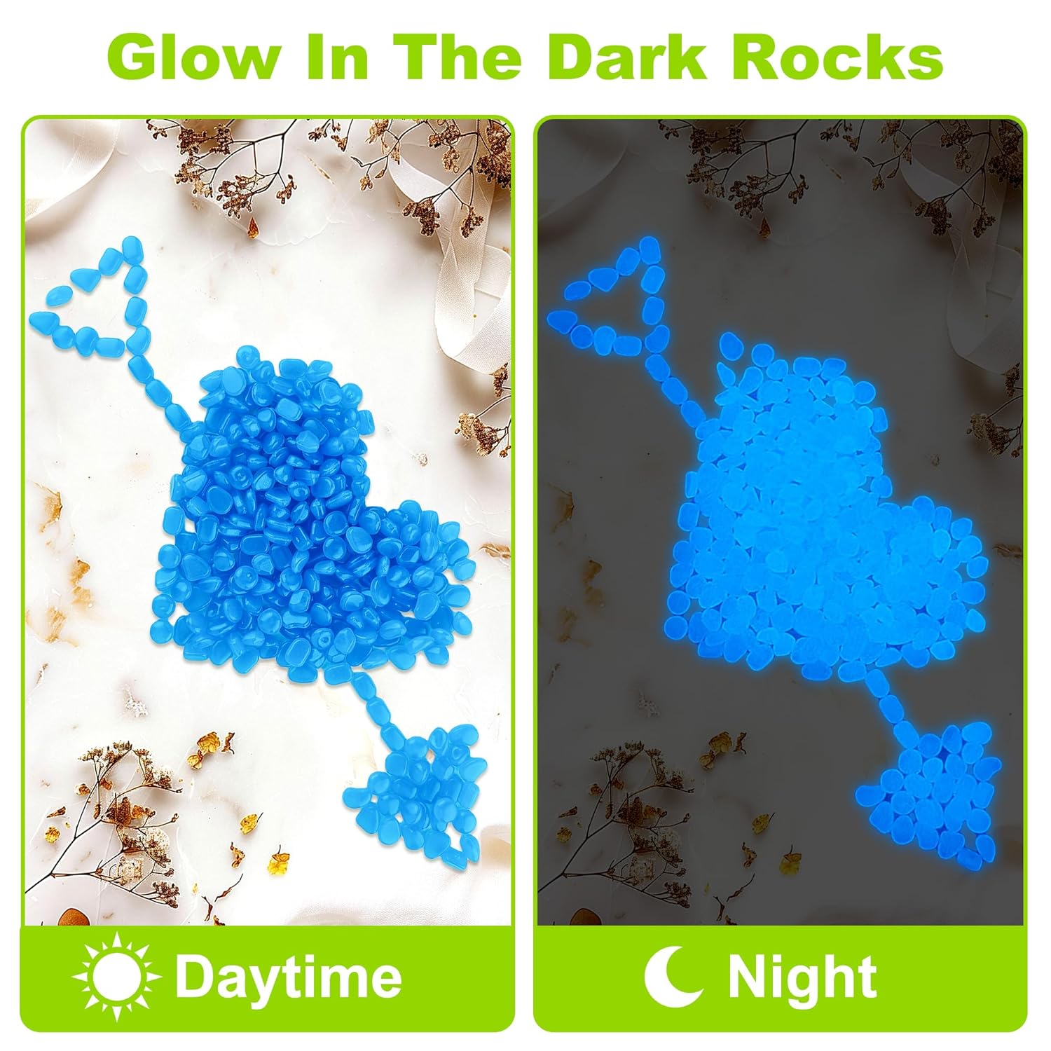 800pcs 5-8mm Bule Glow in The Dark Garden Pebbles Stones 5-8mm Luminous Stones Glow in The Dark Rocks Outdoor Glow Pebbles Aquarium Rocks for Garden Path Walkway Yard Fish Tank Plant Pots