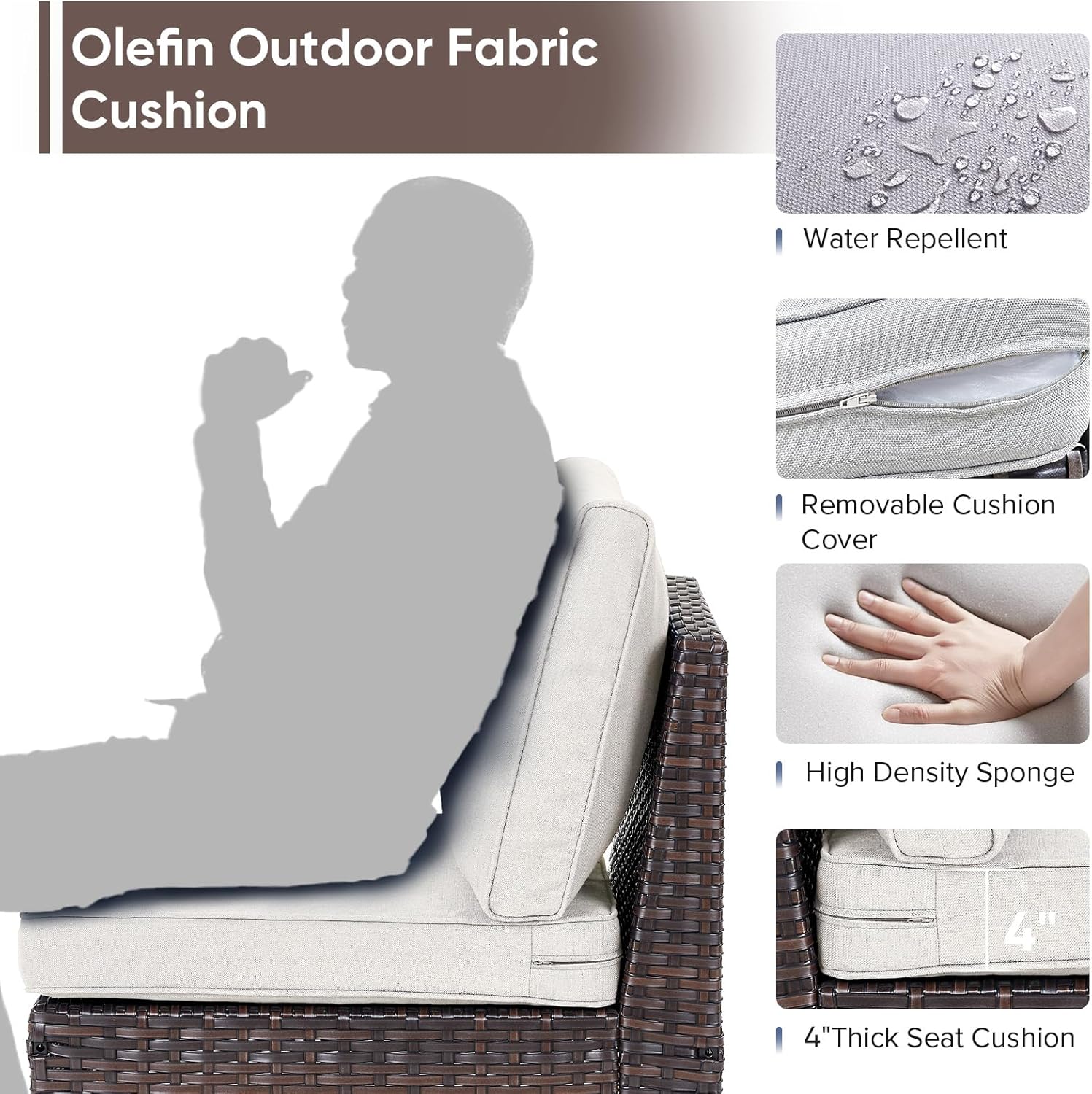 HUMMUH Outdoor Modular Sectional Couch All Weather PE Wicker Patio Sofa Half-Moon Loveseat for Garden Porch Backyard