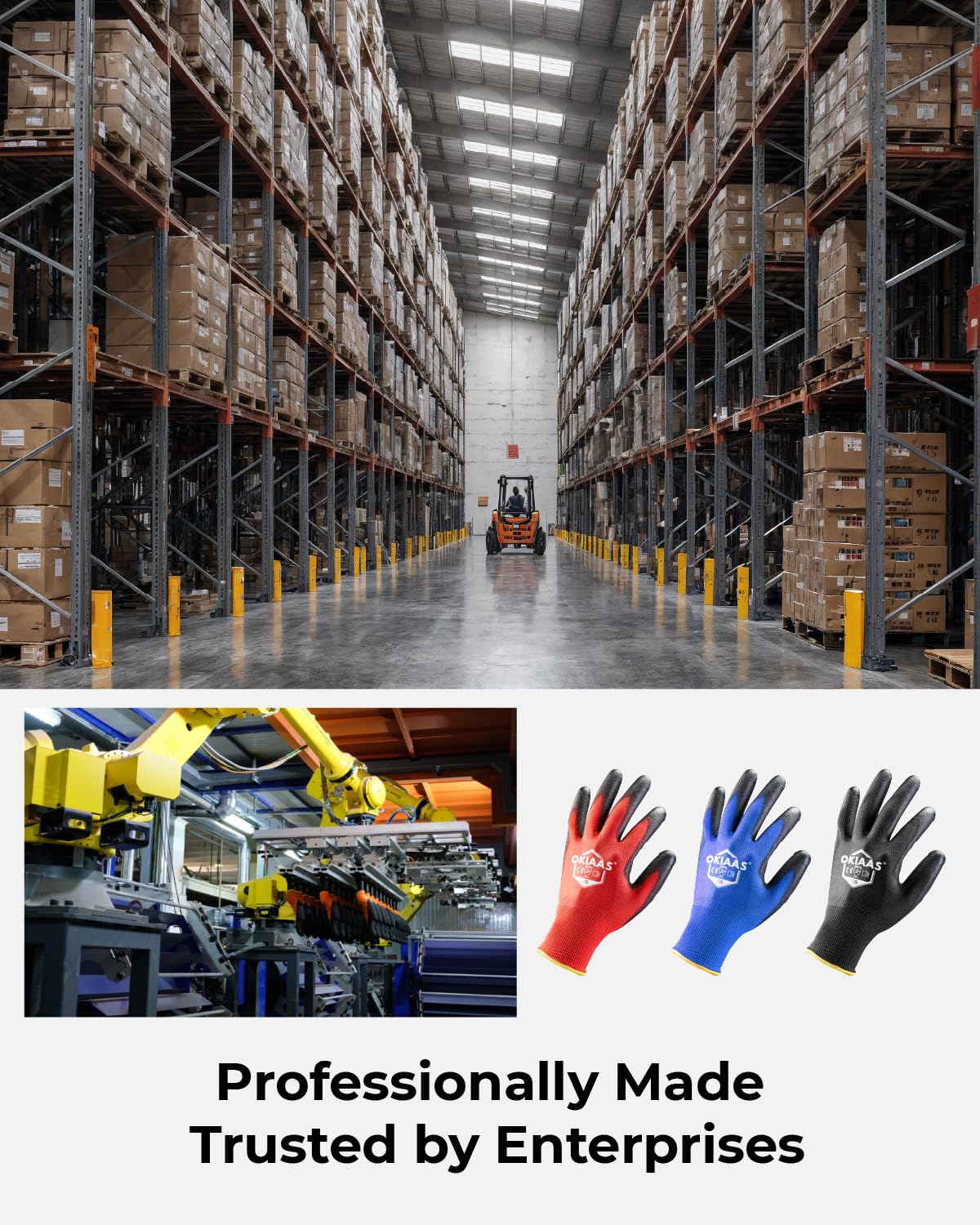OKIAAS Work Gloves for Men - Ultra Thin and Lightweight With Grip, Bulk Case of 60 Pairs, Polyurethane Coating for Construction and Light Duty Work (Black, X-Large)