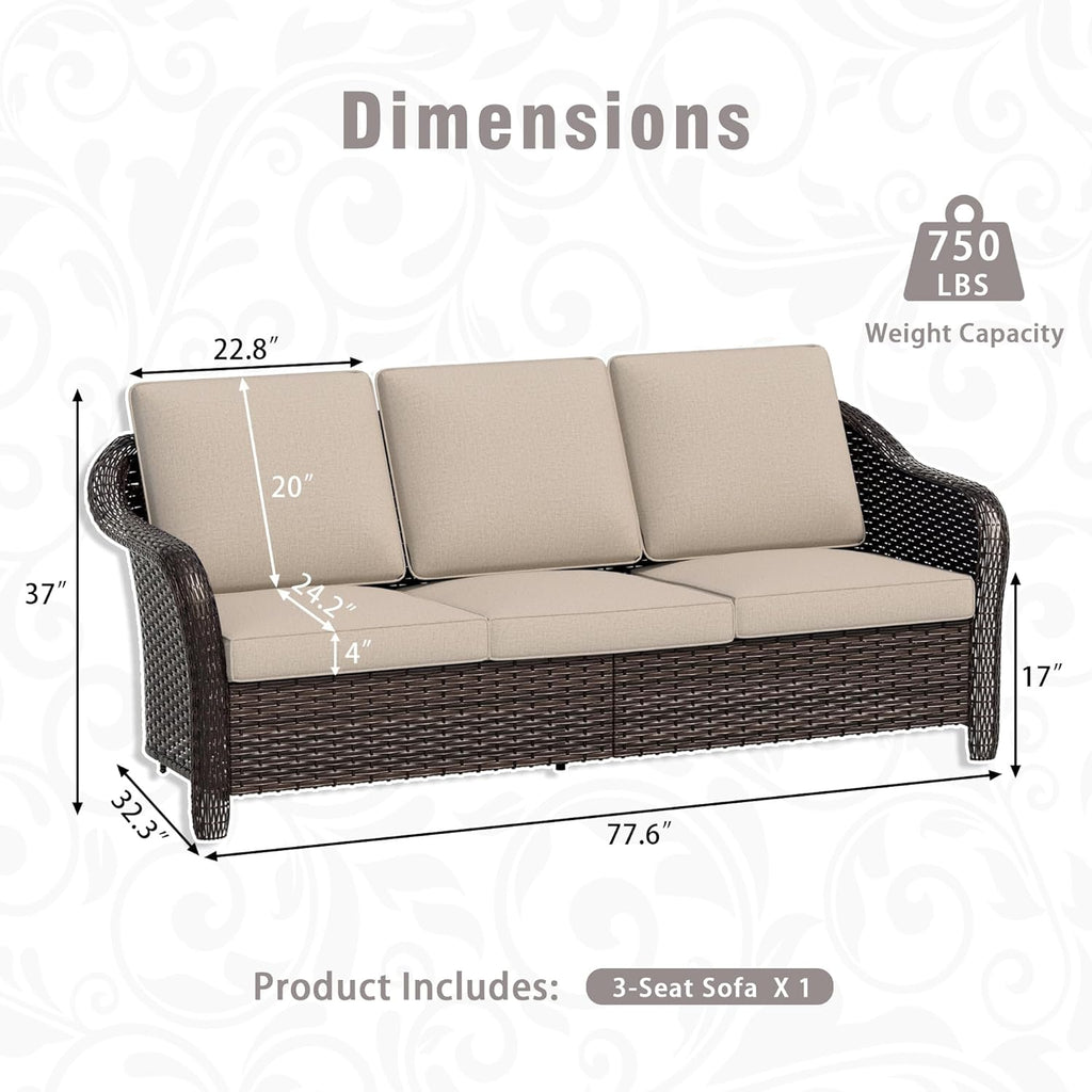 3 Piece Patio Wicker Conversation Set, All-Weather Use Outdoor Wicker Sofa with 2 PE Rattan 360 Swivel Chair, Ideal for Porch, Backyard, Balcony, Poolside, Beige