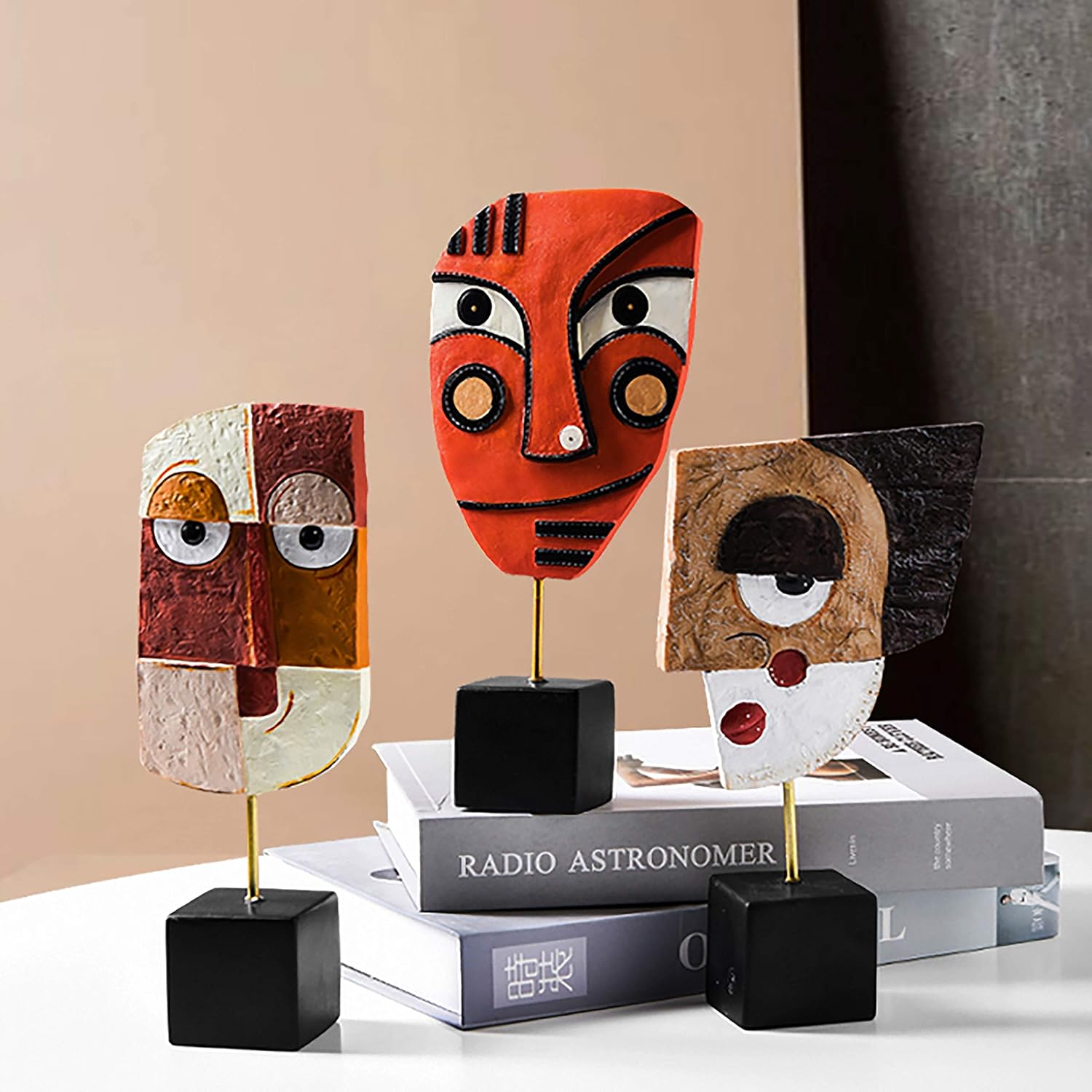 Smile - Handcrafted Statues Resin Abstract Sculpture for Home Decor Modern,African Art Tribal Figurines Decorations Items Accents Influencer Picks for Bookshelf,TV Stand,Living Room,Nightstand