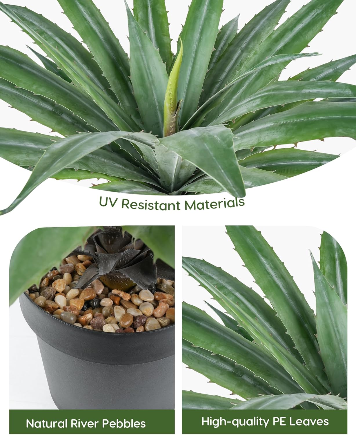 Velener Artificial Agave Plant in Black Pot with Real Stone Pebbles, Large Fake Agave Plants with Green Serrated Leaves, Faux Yucca for Indoor and Outdoor Decor-27 Inches Tall, 29 Leaves