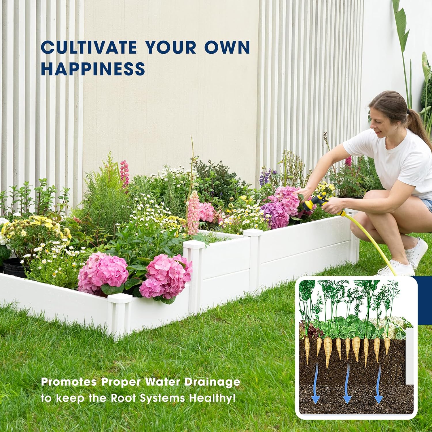 PASAMIC Durable Vinyl Raised Garden Bed, 4x4x1ft Raised Bed for Gardening, Planter Box with Open Bottom, Raised Garden Bed Outdoor, DIY Above Ground Garden Bed for Fruit, Vegetables, Herbs