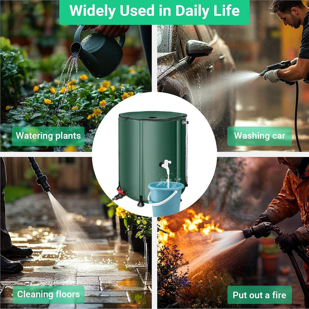 50 Gallon / 200L Collapsible Rain Barrel, Foldable PVC Rain Barrels to Collect Rainwater from Gutter, Portable Water Storage Tank Container with Hose Spigot, Water Catcher Collector Green