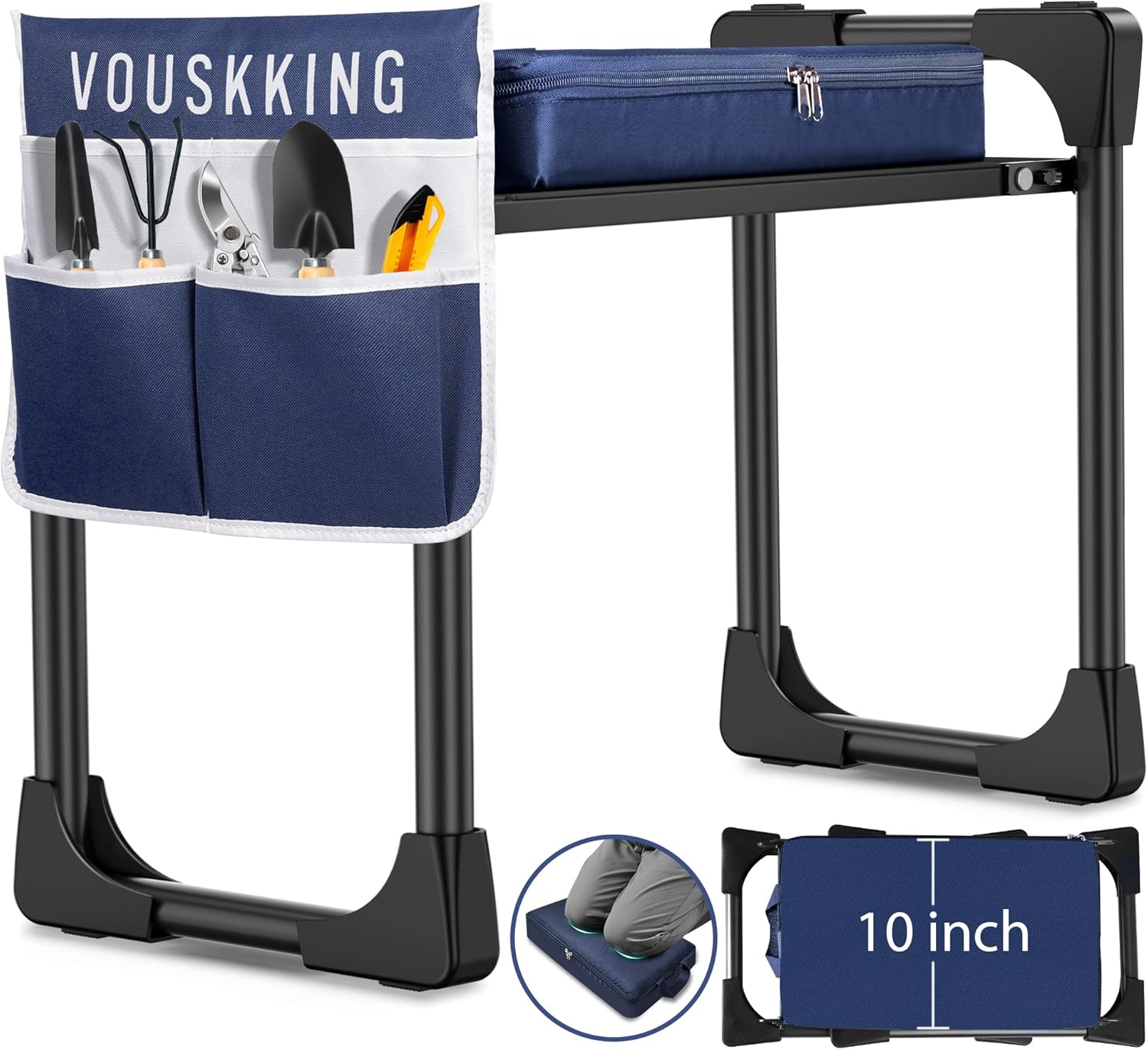 Foldable Garden Kneeler and Seat, Patented Thicker Wider Softer Kneeling Pad with Magnetic Stripe, 350lbs Heavy Duty Durable Garden Stool with Tool Bag, Gardening Gift for Women and Men