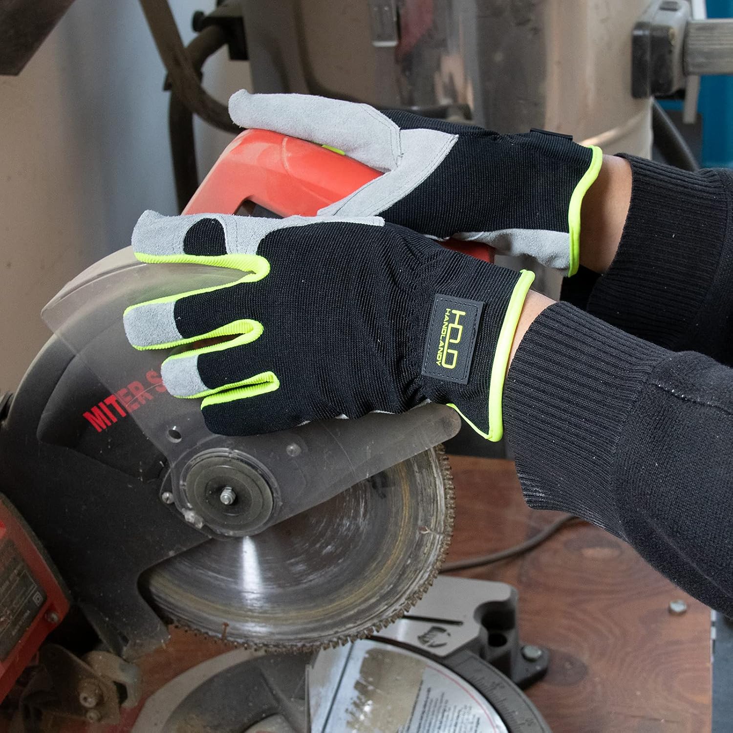 HANDLANDY Leather Work Gloves for Men & Women, Reinforced Durable Garden Gloves, Cowhide Working Glove for Gardening