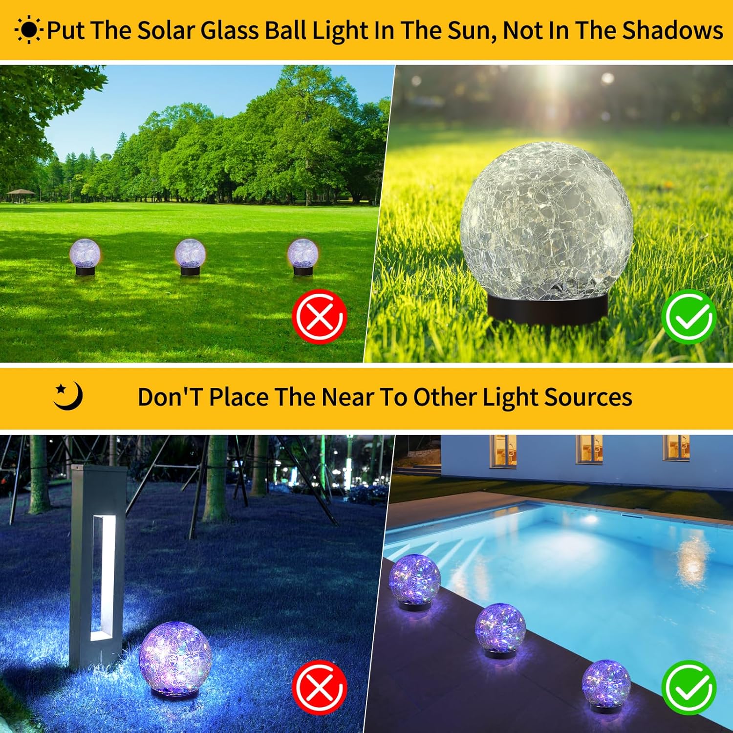 Solar Globe Lights Outdoor Waterproof-Solar Balls for Garden-Cracked Glass Ball Lights Outdoor-Solar Orbs for Outside-Decorations for Patio and Yard Lawn Backyard Decor
