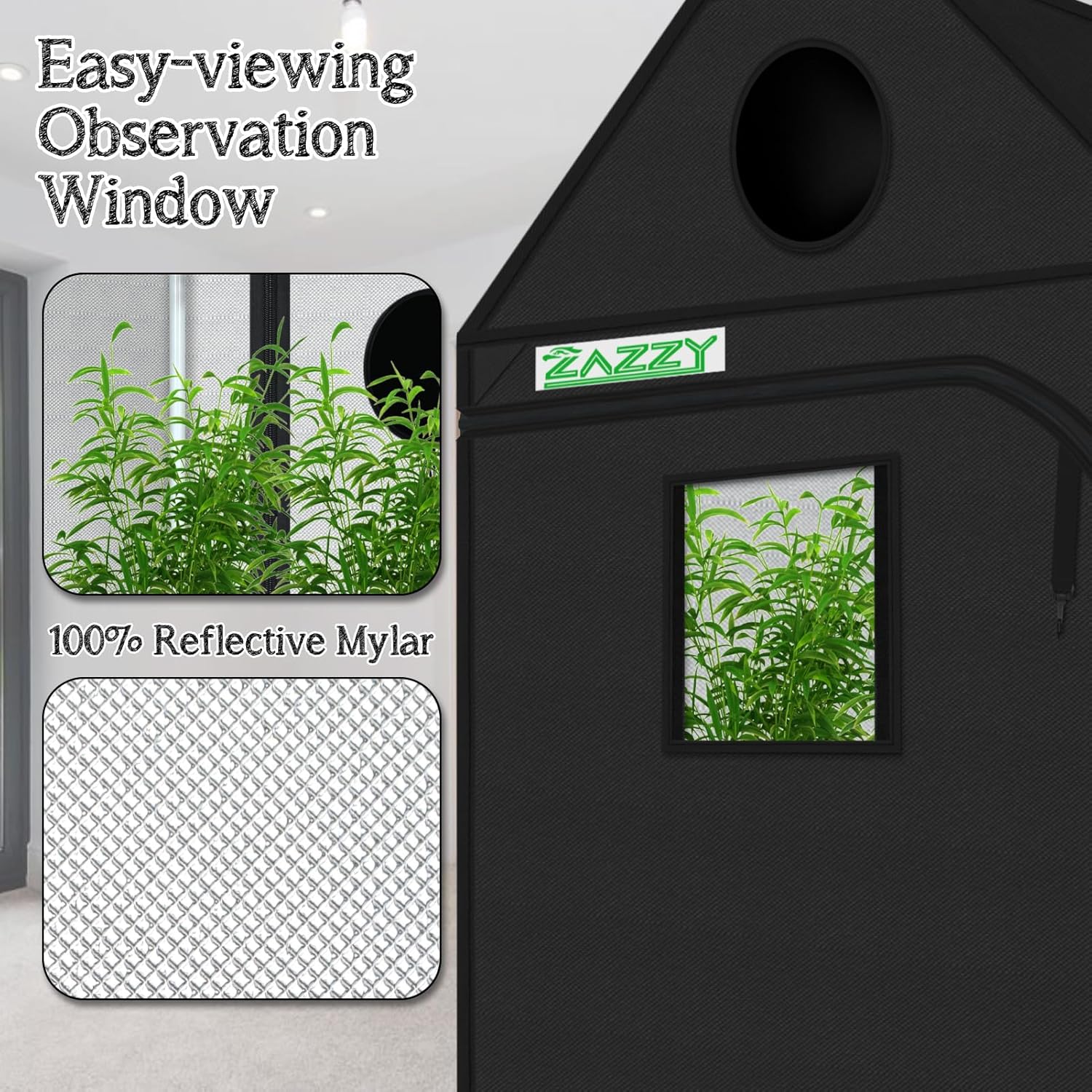zazzy Grow Tent 60"x60"x72" Roof Cube Plant Grow Tents with Observation Window and Removable Floor Tray for Indoor Plant Growing Seedling 5x5