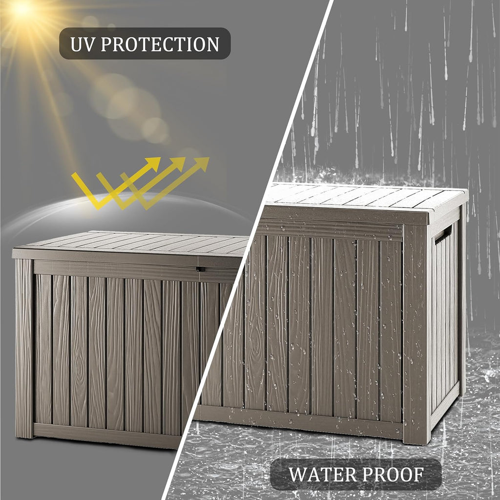 270 Gallon Heavy Duty Outdoor Storage Box - Extra Large Package Protection for Outside Deliveries, Patio Storage Bench & Resin Deck Chest with Lock, UV-Resistant, Slate Grey