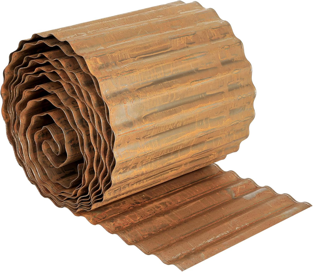 Worth Pre-Rusted Wide-Corrugated Garden Edging, 10" x20Ft Sturdy Steel Lawn Landscape Edging, Bendable Metal Long Strips of Garden Border for Raised Flower Bed Tree Surrounds