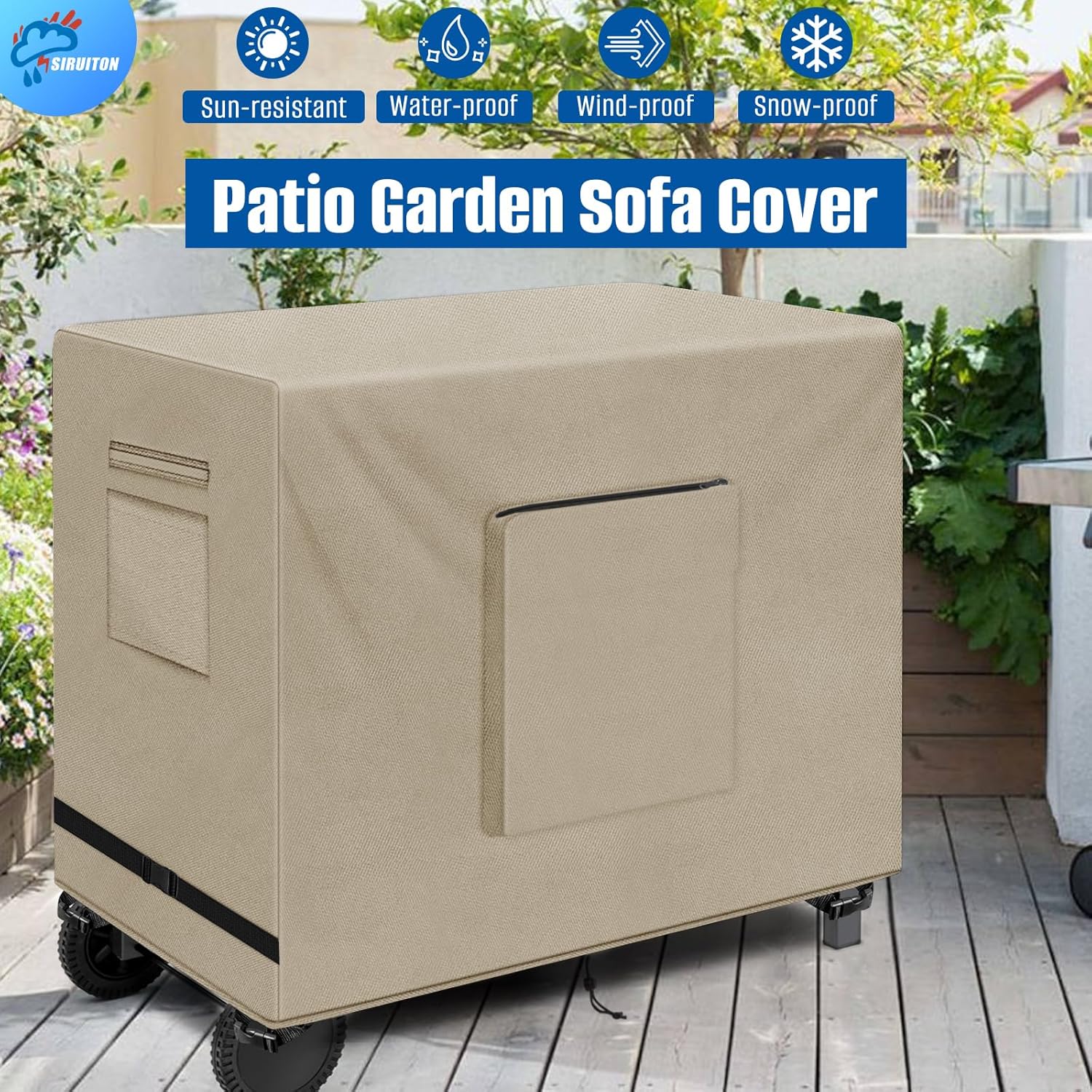 SIRUITON Outdoor Bar Cart Cover for 34 Inch Portable Outdoor Table, Heavy Duty 600D Oxford Fabric Outdoor Waterproof BBQ/Worktable Metal Movable Table Cover