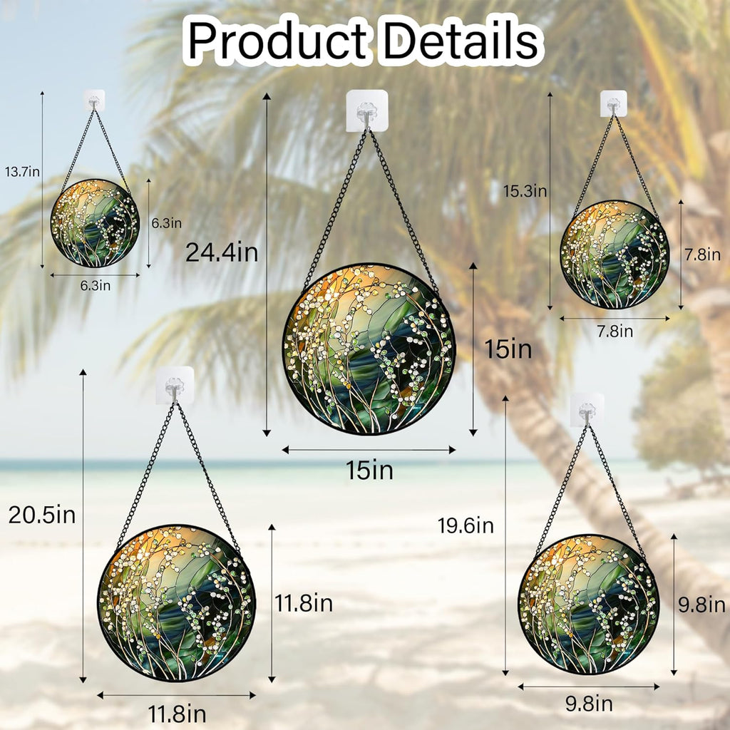 Stained Glass Suncatcher, Yellow Green Gradient Flower Sun Catcher Plants Stain Glass Window Hanging Decoration Mother's Day Birthday Gifts for Women Men Mom and Nana 7.8 in