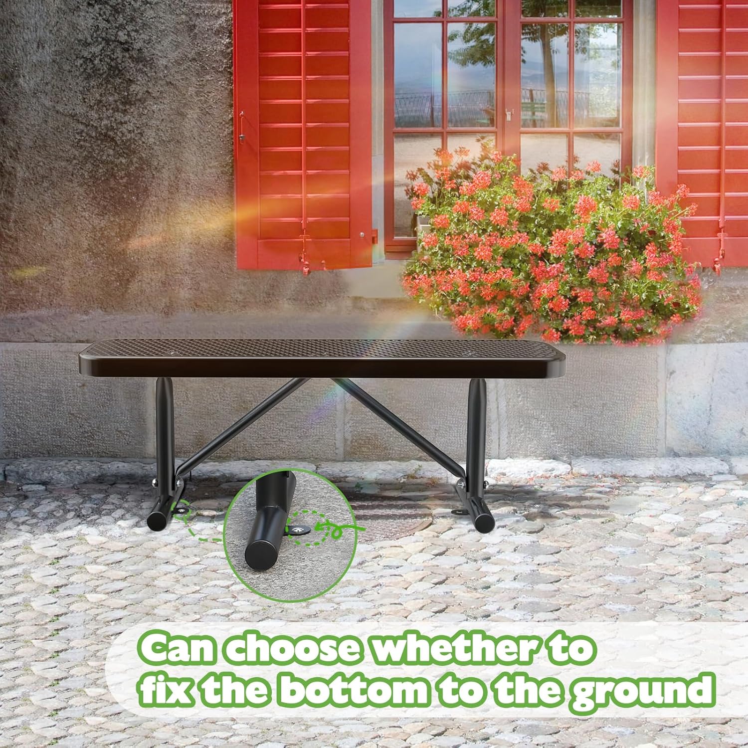 Heavy-Duty Park Bench or Table for Outside - Black Coated Outdoor Furniture Steel Bench, Commercial-Grade Outdoor Benches Weatherproof for Park, Patio, Porch (Black, 4FT (Without Backrest))