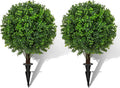 22" Artificial Boxwood Topiary Ball Trees with Ground Spike Set of 2 - UV Resistant Faux Green Shrubs & Bushes Potted Plants for Outdoor Indoor Front Porch Garden