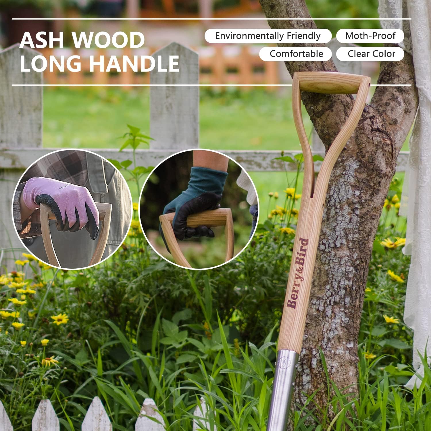 Berry&Bird Shovels for Digging, 43’’ Round Spade Heavy Duty Shovel with Wooden D Handle Stainless Steel Snow Shovel Garden Shovel Yard for Transplanting & Outdoor