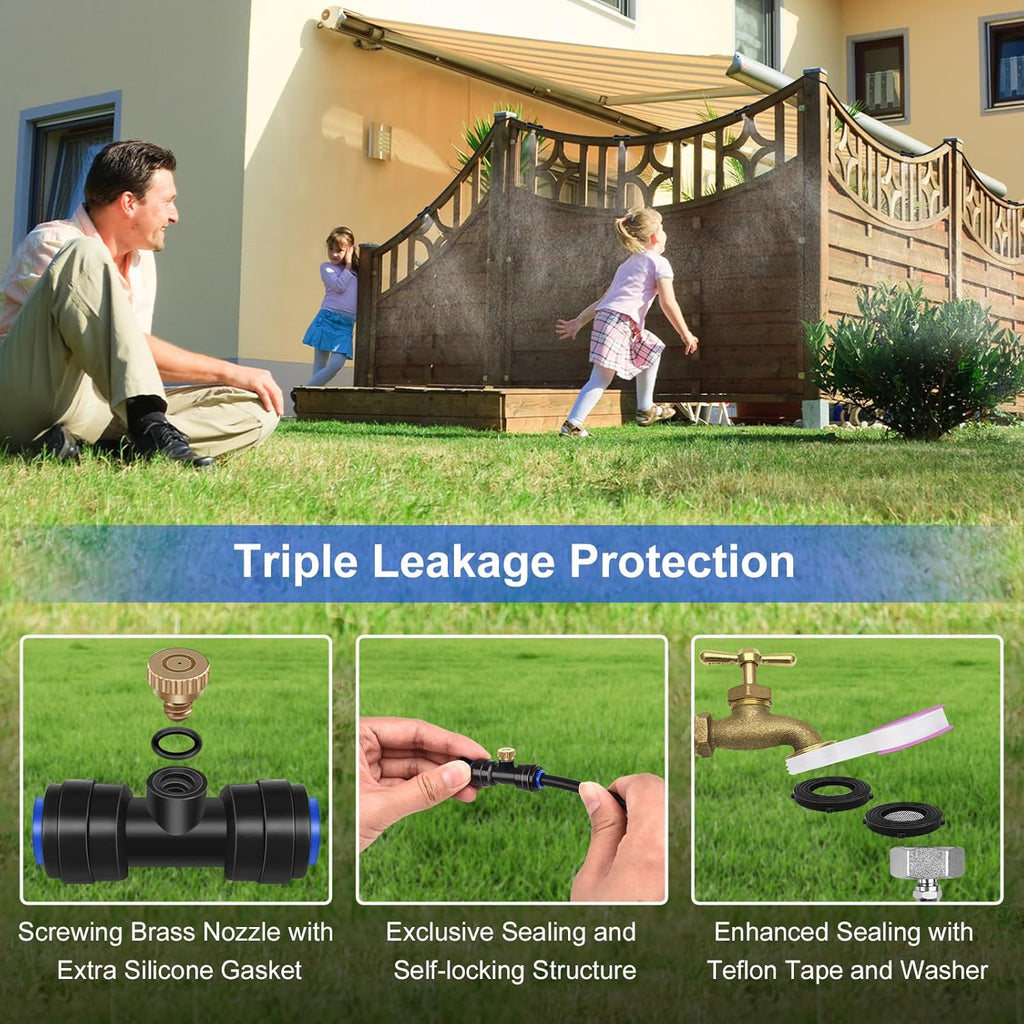 GOXAWEE Misting System, 59FT (18M) Misting Line + 20 Brass Mist Nozzles + Brass Adapter(3/4"), Misters for Outside Patio Cooling Outdoor Garden Greenhouse Trampoline for Waterpark