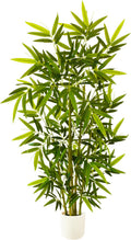 Artificial Bamboo Tree, 5ft Tall Fake Bamboo Plant with White Planter, Faux Trees with 5 Trunks and Lifelike Leaves for Indoor Outdoor Home Office Décor