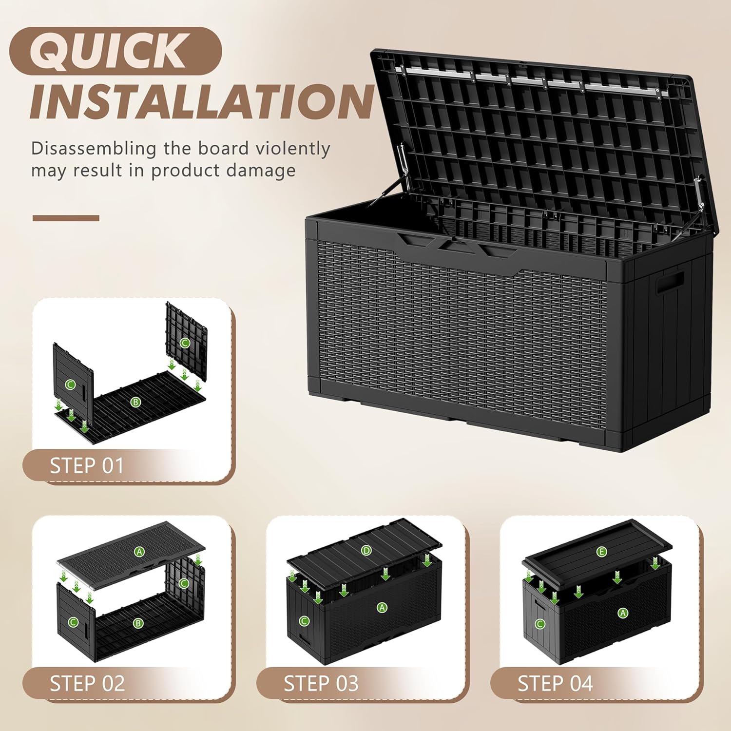 Devoko 100 Gallon Deck Box, Waterproof Outdoor Storage Box with Cushion (Black)
