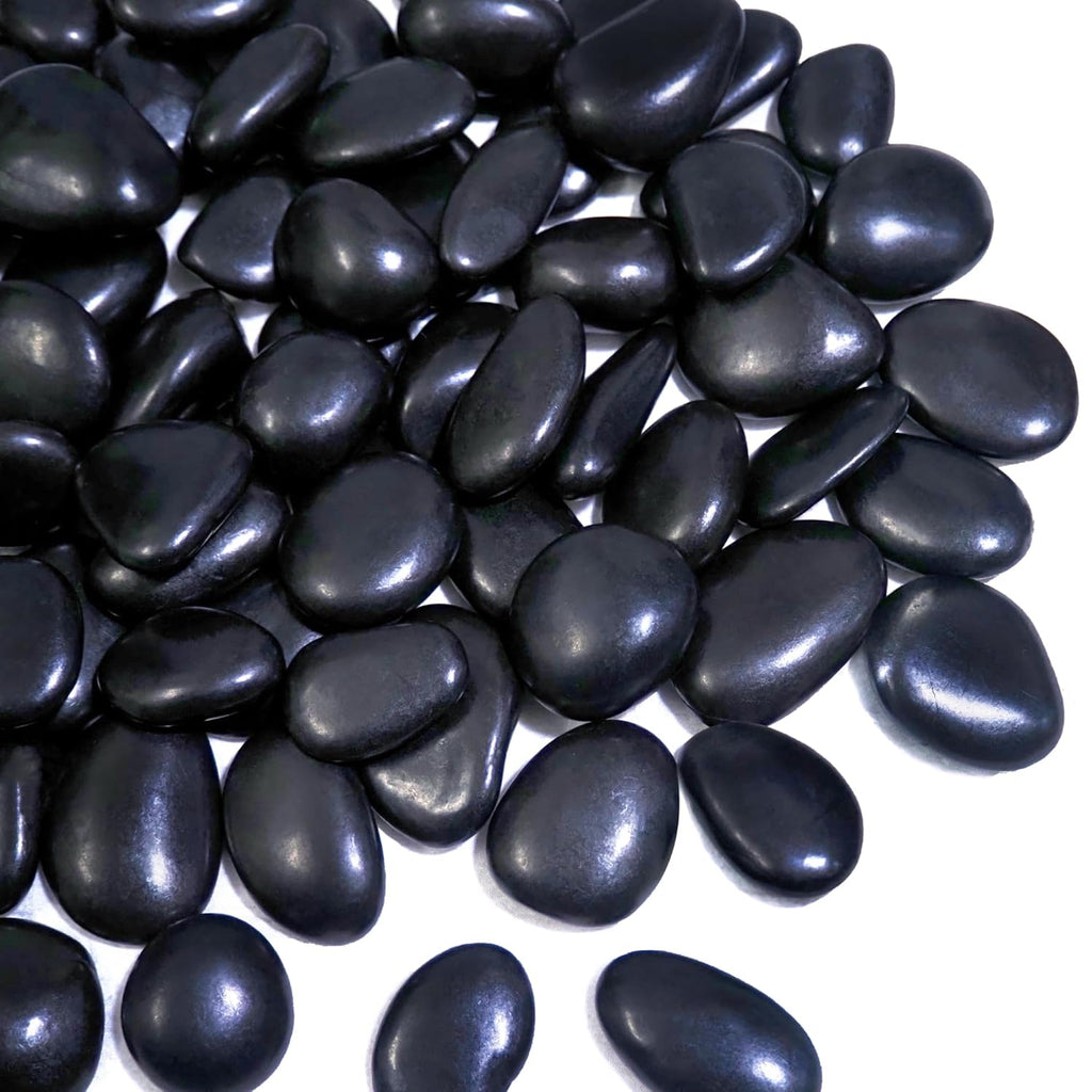 40lbs River Rocks, 1-2Inch Decorative Ornamental Natural Pebbles for Garden Couryard Landscaping Stones, Gravel Filler for Fish Tank,Vases,Home Decor,Aquariums,Animal Habitat, Black