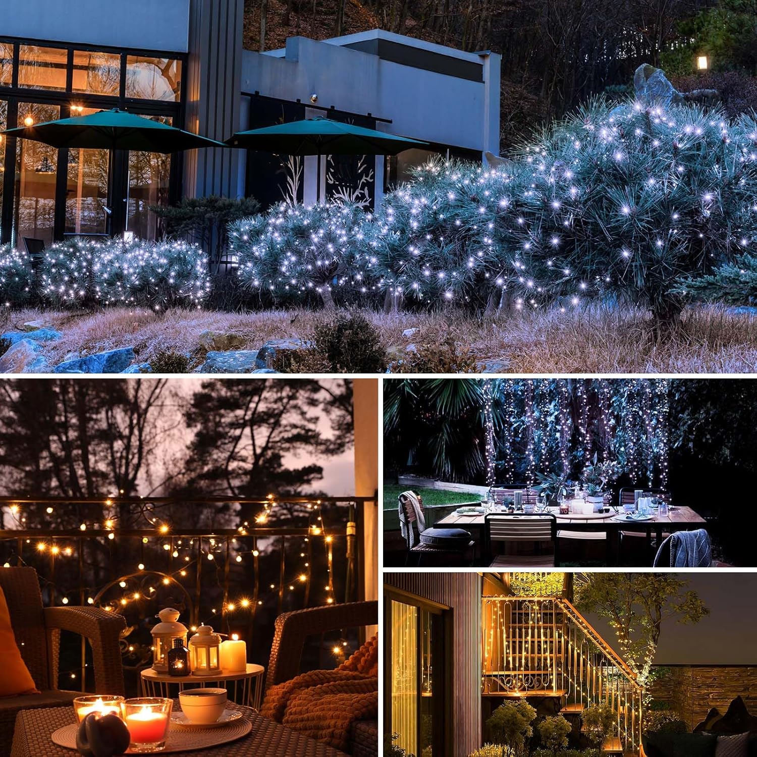 4 Pack Solar String Lights Outdoor - 320LED 132FT Solar Fairy Lights Outside Waterproof 8 Modes, Copper Wire Solar Powered Twinkling Lights for Tree Garden Patio Christmas Wedding Party Decorations