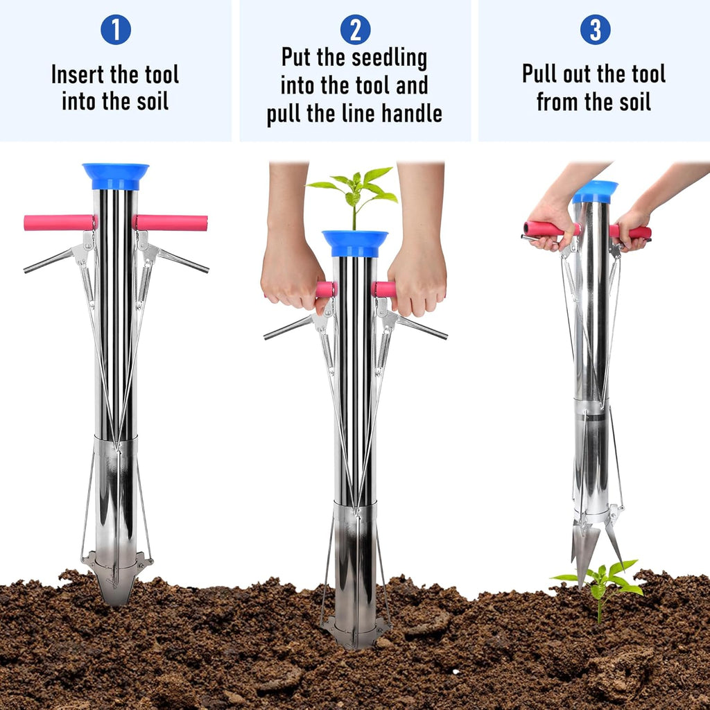 AIWFL Seedling Transplanter Long Double Handled Bulb Planter Tools Vegetable Young Plant Manual Plant Transplanter Stainless Steel Planting Garden Tools