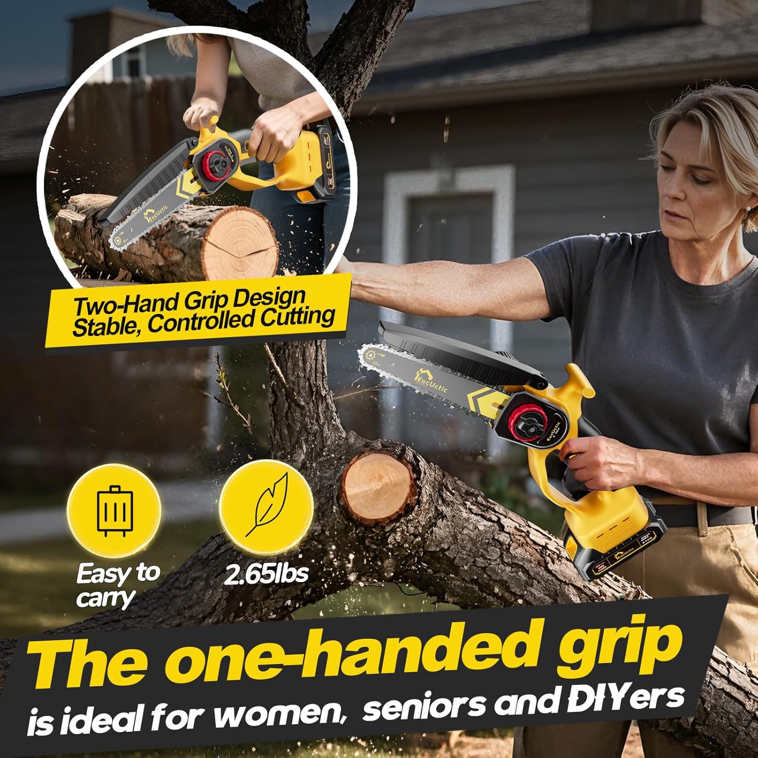 Mini Chainsaw 6 Inch Cordless, Brushless Small Chainsaw Battery Powered with 2 Batteries, Handheld Chain saw for Tree Trimming, Wood Cutting, Home Garden DIY, Best Gifts for Dad, Women