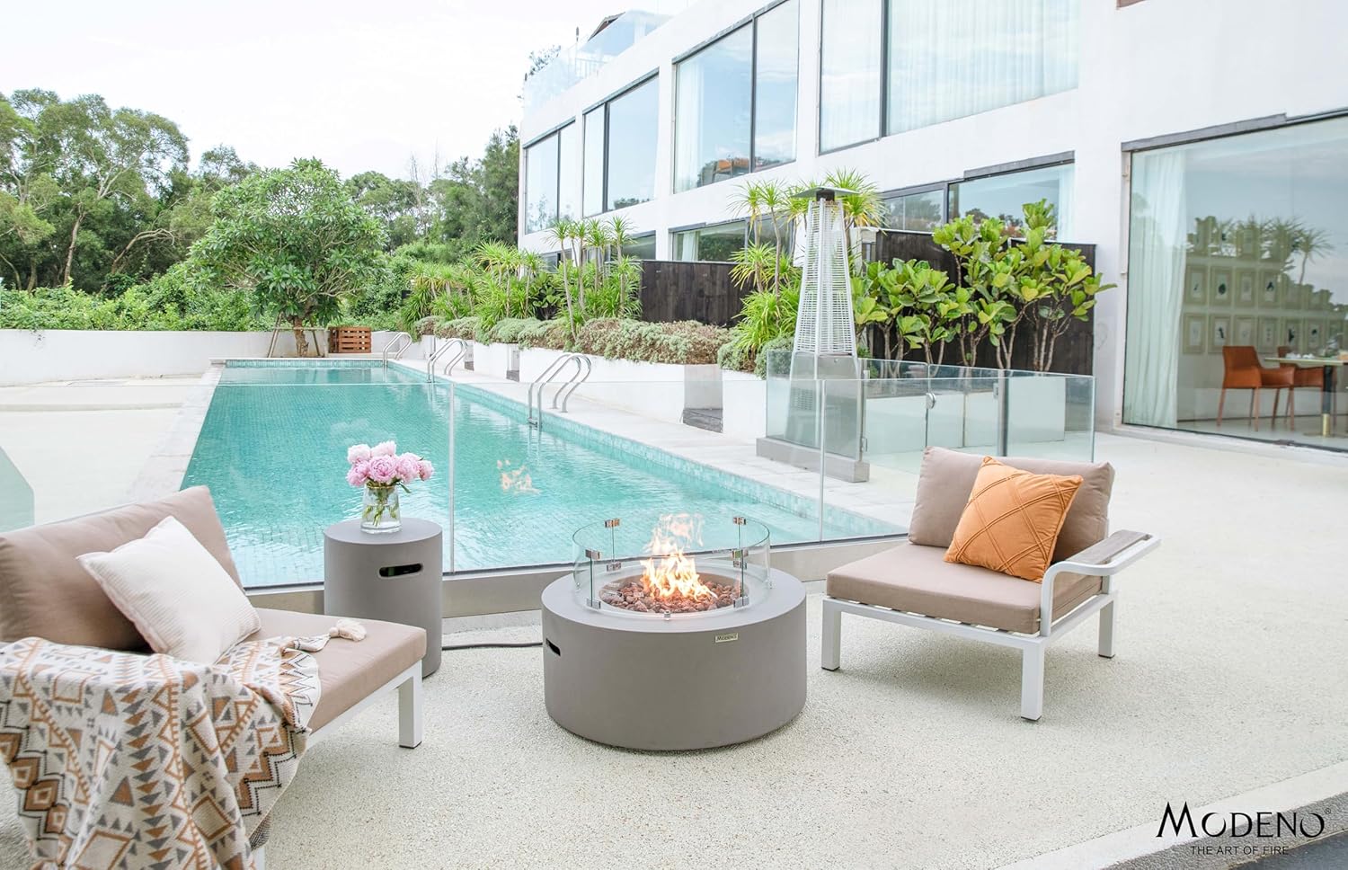 AMS Fireplace | Modeno | Tramore | Firepit Table | Cover and Lava Rocks Included | (Fuel: Liquid Propane - Light Gray)