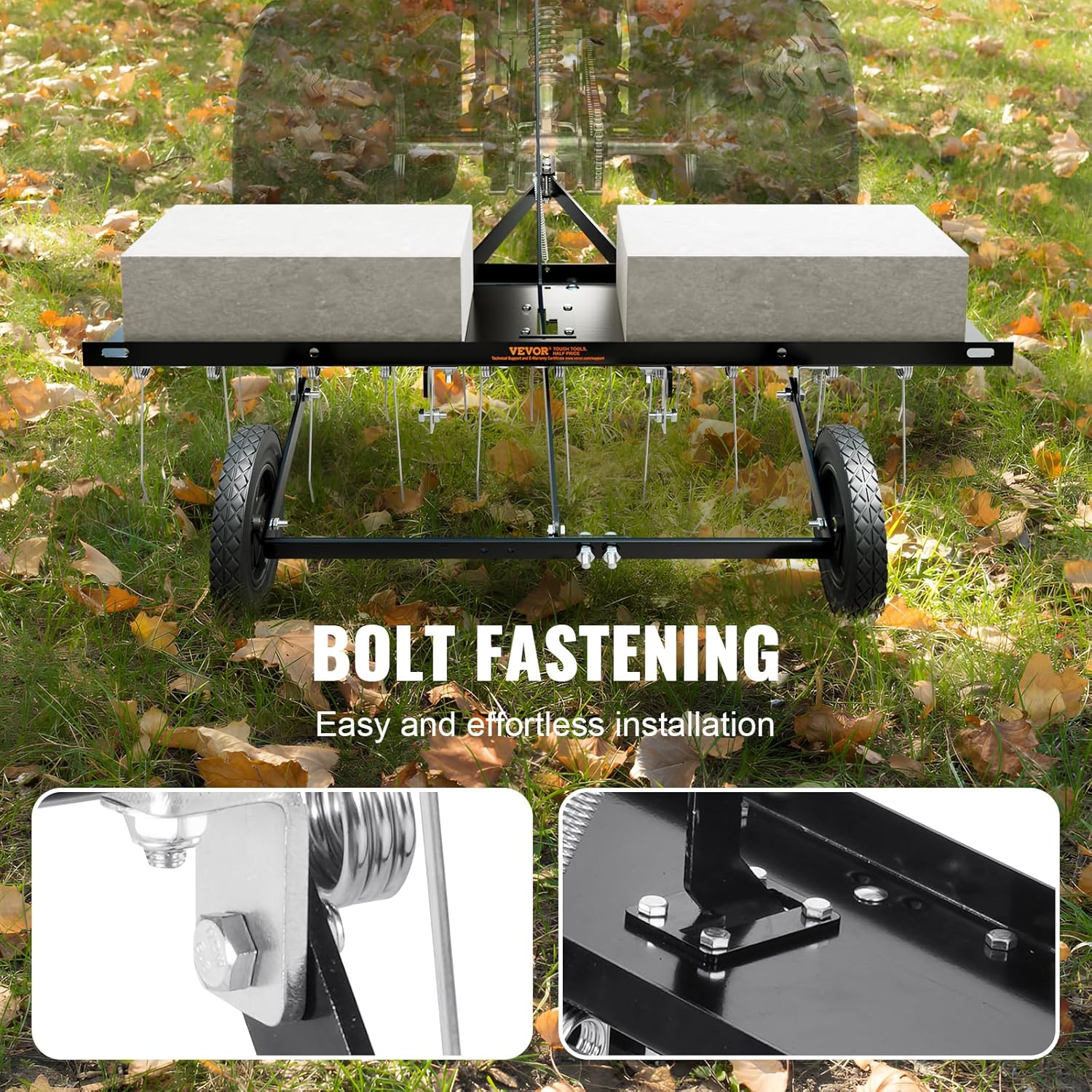 VEVOR Tow Behind Dethatcher, 40-inch Tow Dethatcher with 20 Spring Steel Tines, Lawn Dethatcher Rake for ATV or Mower, Tow Behind Lawn Rake with Lift Handle for Garden Farm Grass