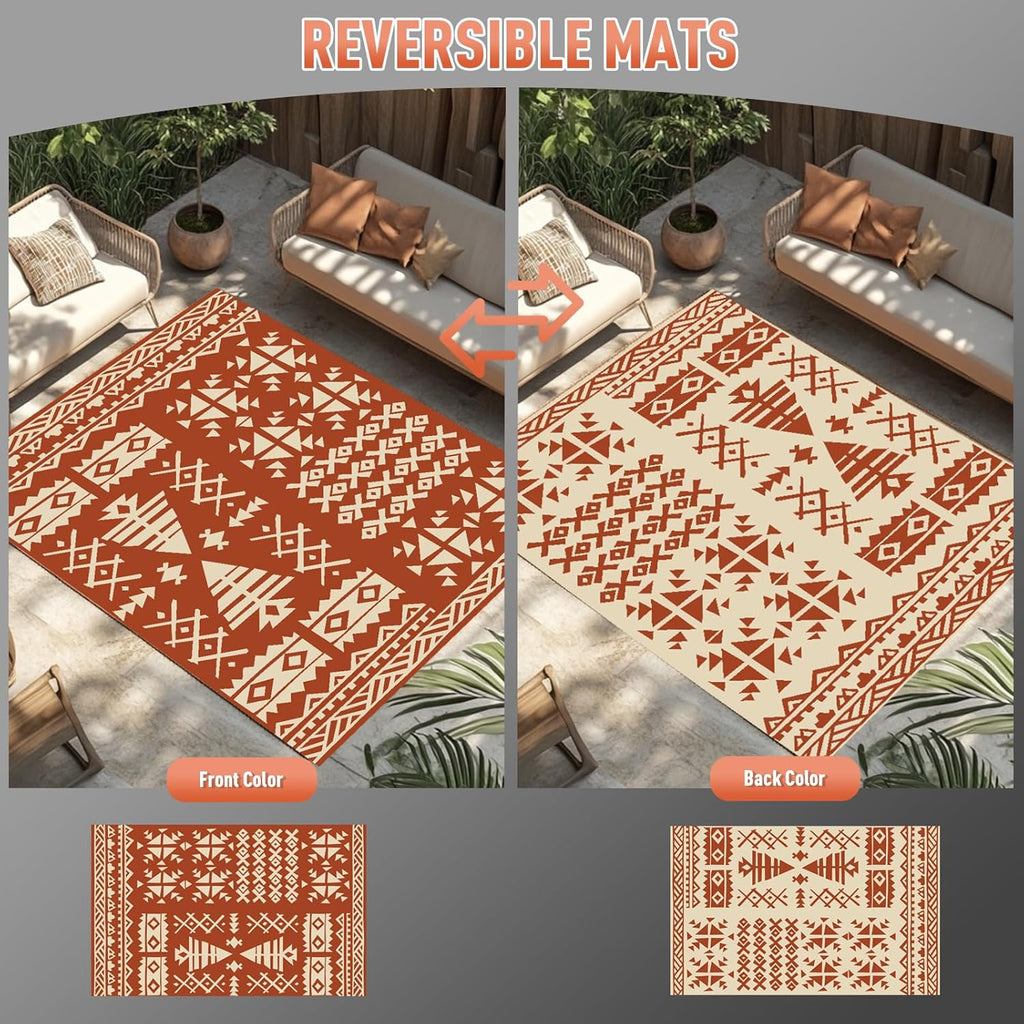 WILDROOTS 6x9 Feet Plastic Exotic Red Outdoor Rug, Stain Resistant Waterproof Reversible Outdoor Patio Rug, Fade Resistant Camping Rug