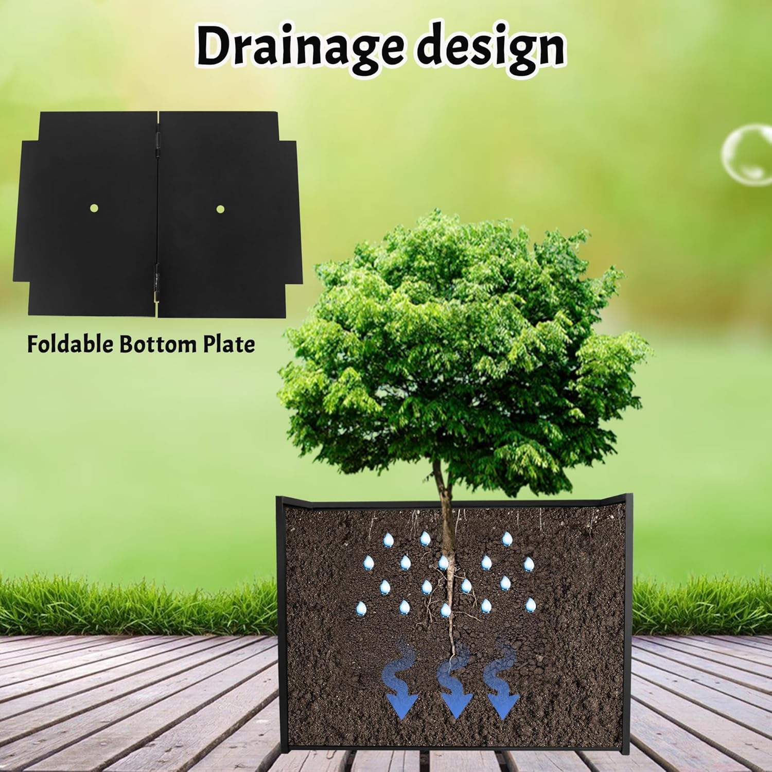 Galvanized Steel Rectangular Planter, 16"x 12"x 12" Small Planters for Outdoor Plants, Black Outdoor Planter with Drainage Holes
