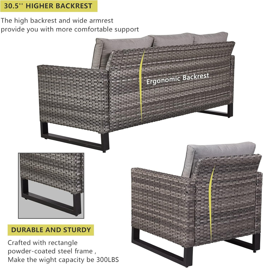 HUMMUH 5 Piece Patio Furniture Set All Weather Wicker Outdoor Sectional Sofa,High Back Patio Chairs and Ottomans for Porch,Garden,Backyard