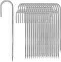 12 inches Tent Stakes Heavy Duty 34-Pack, 5/16" Diameter J Hook Fence Stakes Rebar Ground Stake for Inflatables, Tarp, Yard Lawn Outdoor Decoration