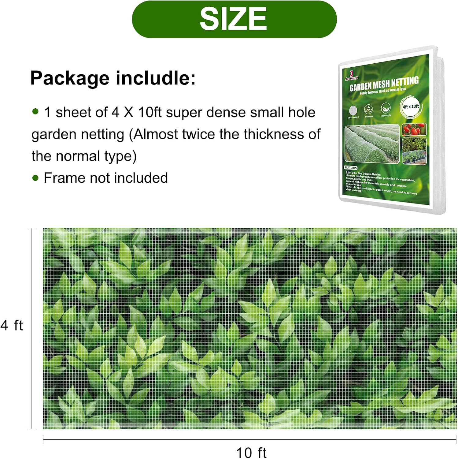 Garden Netting, Jevrench Durable Ultra Fine Garden Netting, Garden Plant Cover Row Cover Makes Plants, Vegetables, Fruits, and Flowers Grow Better (4ft x 10ft)