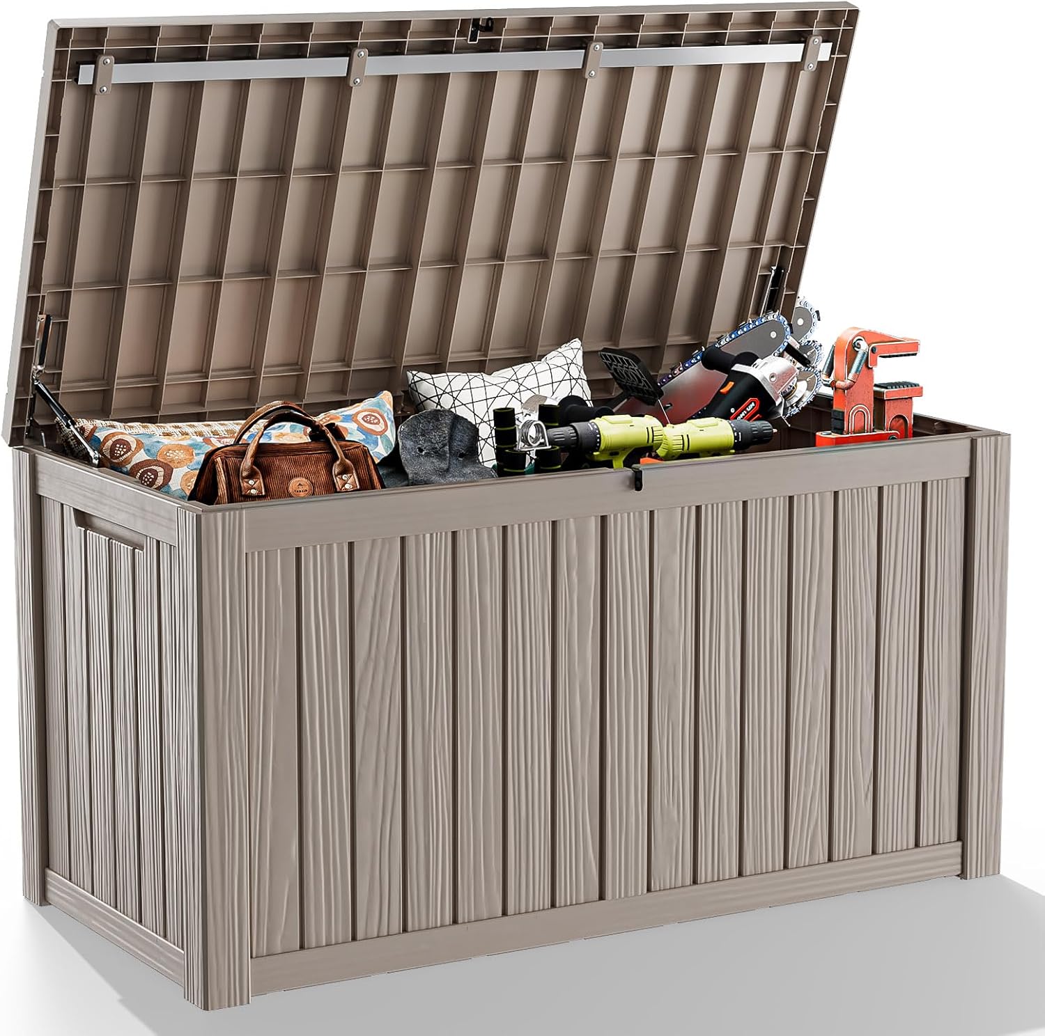 150 Gallon Resin Outdoor Deck Box Waterproof Patio Furniture, Garden Tools, Cushions, Pool Accessories Outside Storage Box (150 Gallon,Grey)