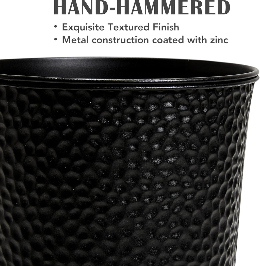 KOL 28" H. Tall Metal Cone Planters with Inside Pots 2-Pack, Black Hand-Hammered Large Decor Planter for Deck, Patio, Porch - Handcrafted Flower Pot - with Water Level Indicator - Indoor Outdoor Use