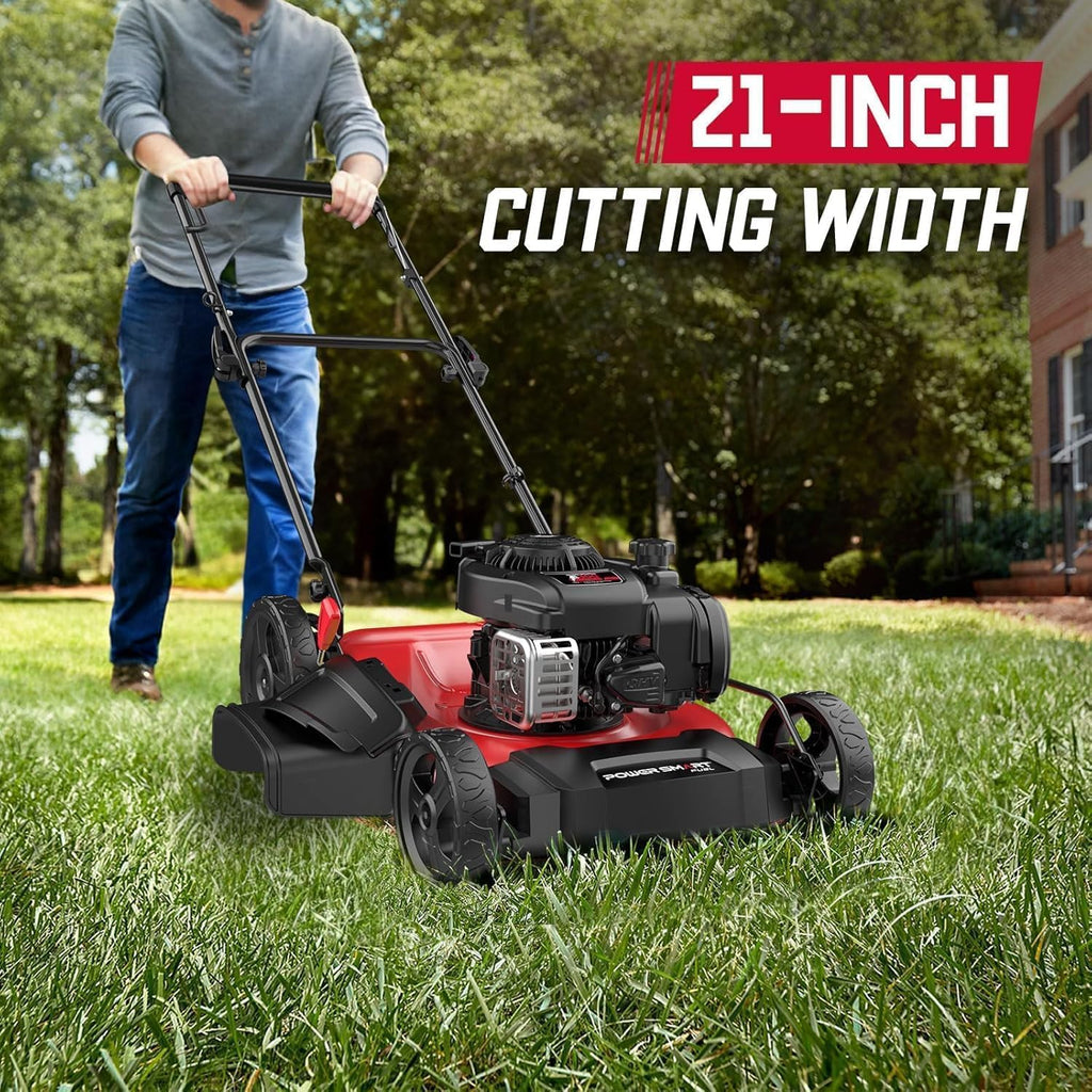 PowerSmart Gas Lawn Mower 21" with B&S 125cc Engine, 2-in-1 Mulching and Side Discharge, Easy Assembly & Lightweight, Cordless Push Lawn Mowers for Garden Yard