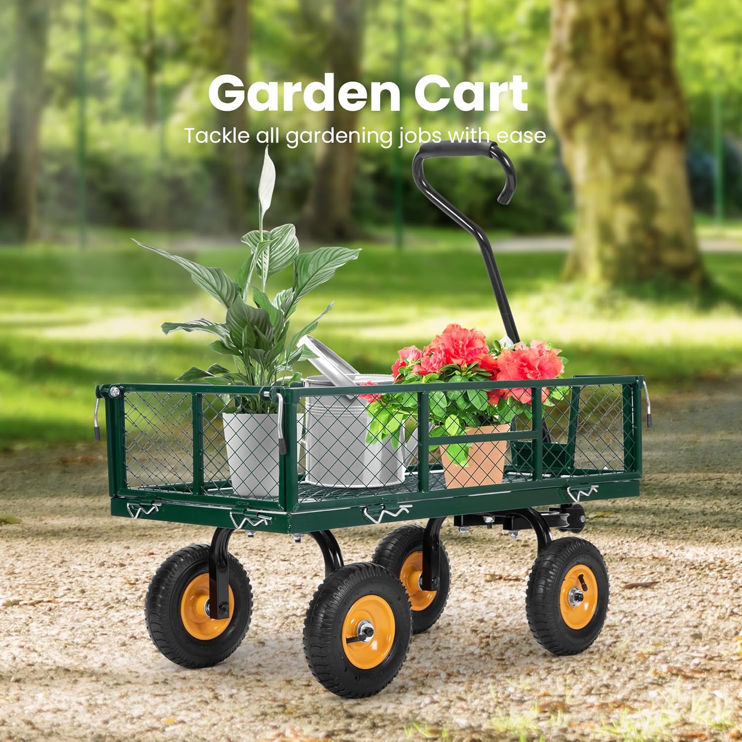 VIVOHOME Heavy Duty 550 Lbs Capacity Mesh Steel Garden Cart Folding Utility Wagon with Removable Sides (Green)