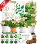 HOME GROWN 𝗣𝗥𝗘𝗠𝗜𝗨𝗠 𝗛𝗘𝗥𝗕 𝗞𝗜𝗧 8 Herb Seeds Garden Kit, Complete Indoor Planter Gift with Basil Cilantro Mint & More, Unique Kitchen Growing Set for Women Men, Birthday Housewarming Present