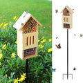 Wooden Insect House, Bee House with Metal Stake for Gardens, Insect Hotel & Butterfly Hotel on The Ground or Hanging on Tree Wall, Natural Insect Habitat for Bee, Butterfly, Ladybirds, Bugs