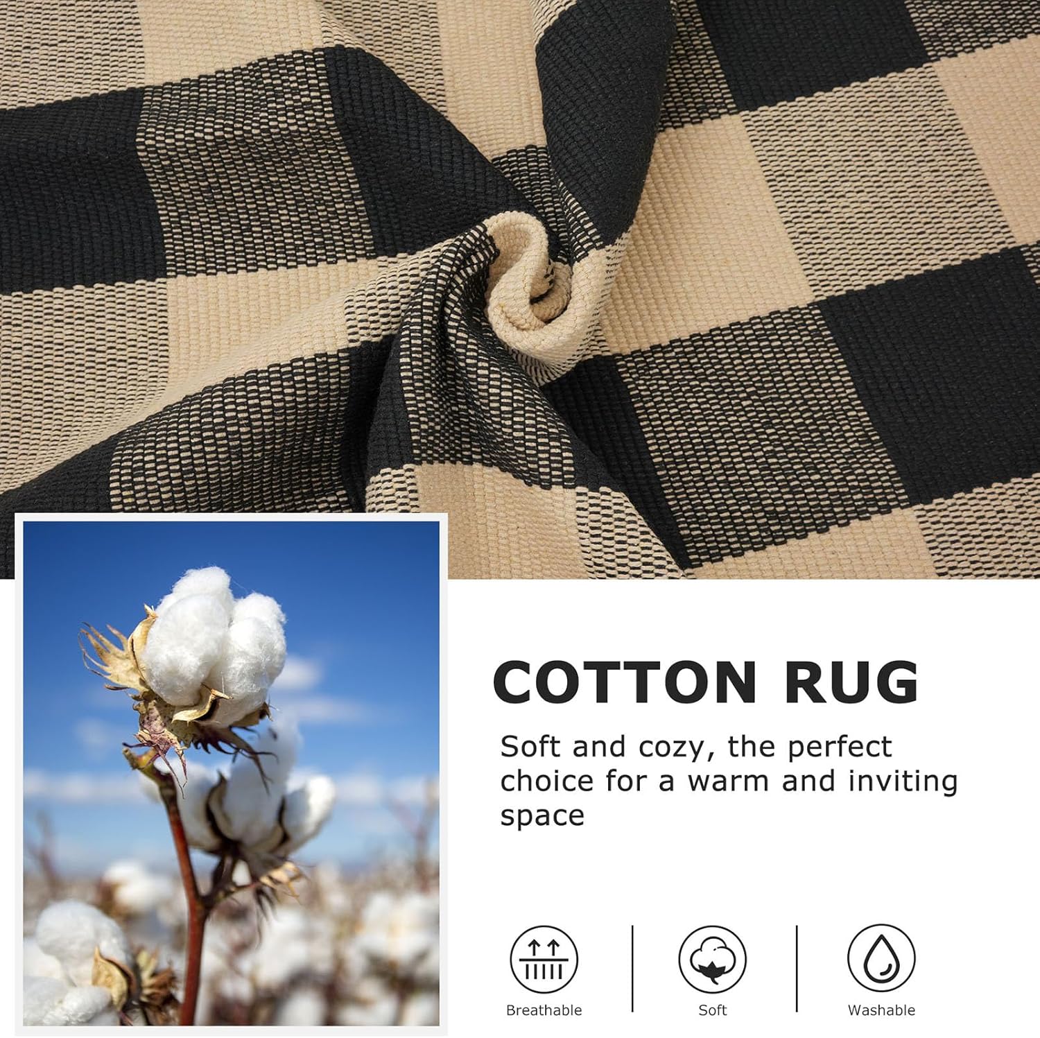 IOHOUZE Buffalo Plaid Checkered Rug 2x3 Ft Front Door Mats, Washable Area Rugs for Front Porch Welcome Mats Indoor Outdoor, Entryway Door Rug for Entryway, Home Entrance, Tan Black