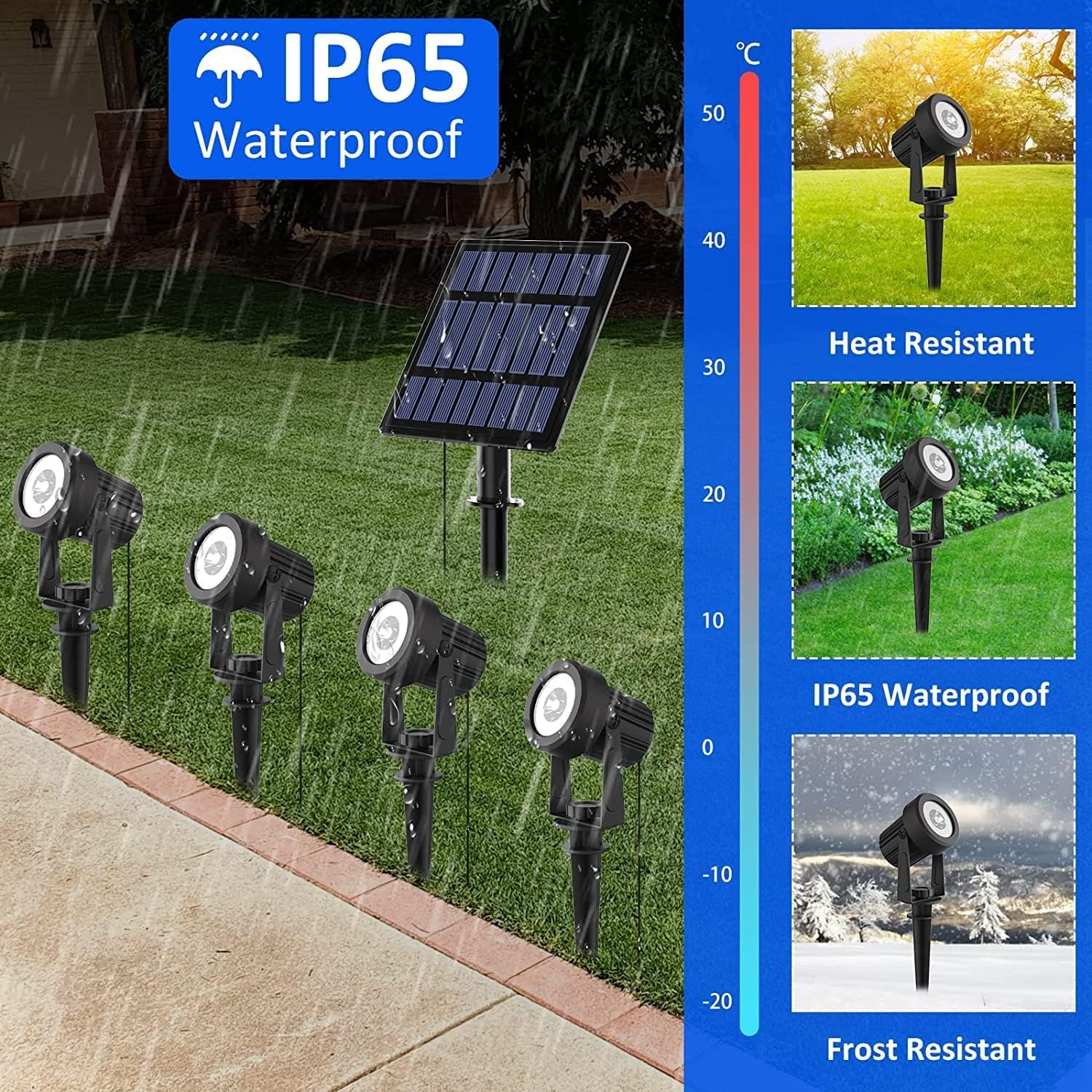 T-SUNUS Halloween Solar Garden Spotlight White Outdoor, 4-in-1 Spot Lights 6000K IP65 Waterproof 9.8ft Cable 5W Separated Panel, Auto On/Off Spotlights for Christmas Tree Yard Driveway Pathway Pond
