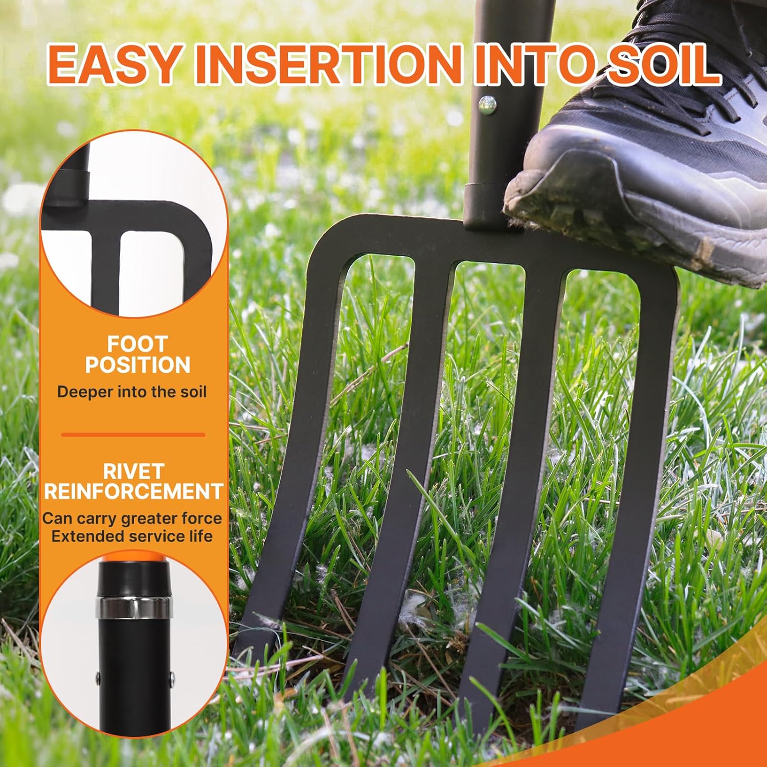 4-Tine Garden Fork,Heavy Duty Pitch Fork for Gardening,Digging Fork and Spading Fork for Loosening Soil,Compost Fork with Fiberglass Handle,45 Inch