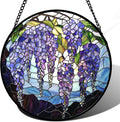 Stained Glass Window Hanging, Purple Wisteria Flowers Suncatcher for Doors Window Home Plant Sun Catchers Decoration Mother's Day Birthday Gifts for Women, Men, and Mom 11.8x11.8 in