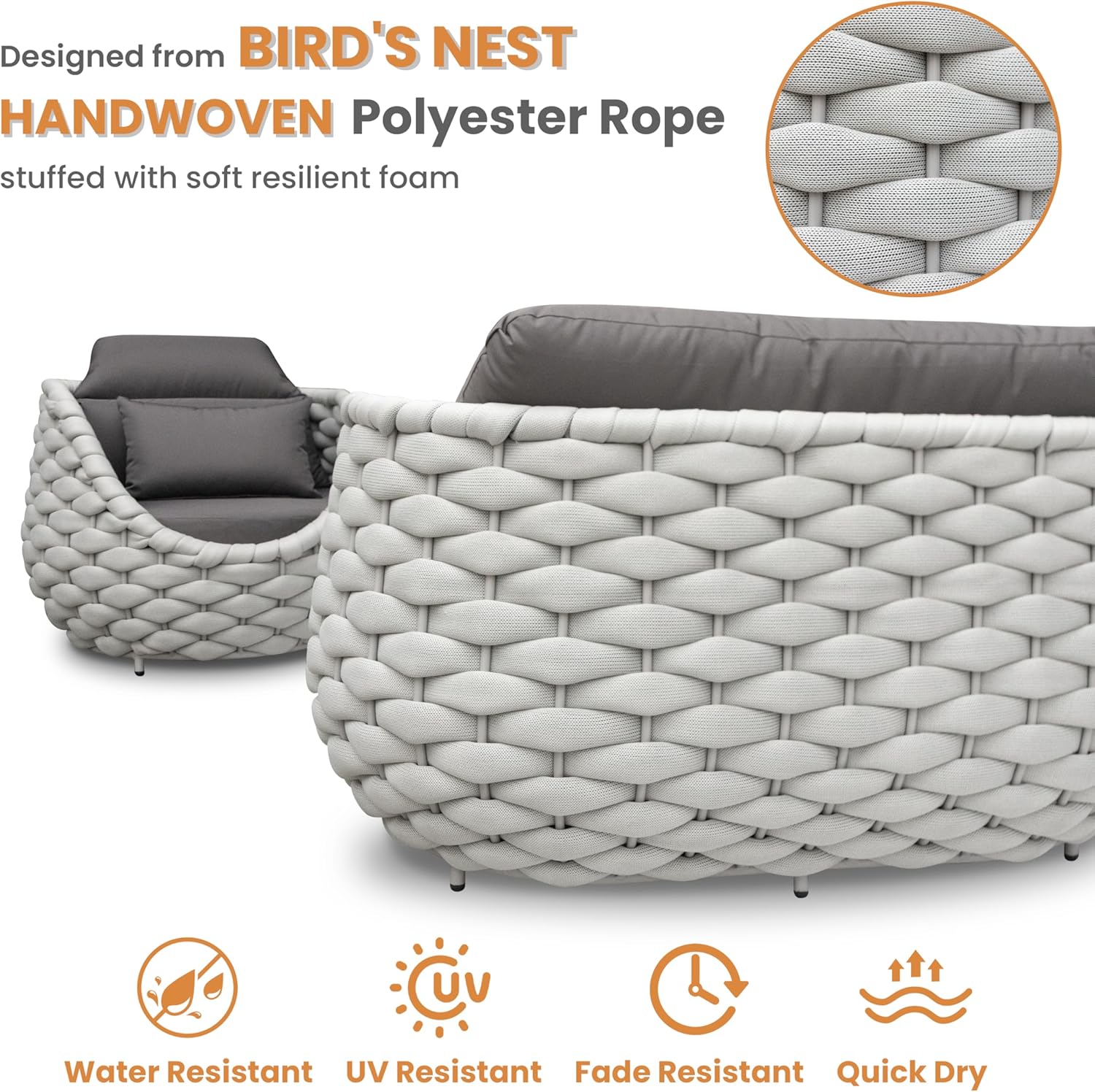 Patio Conversation Deck Furniture Sets: 6-Piece Aluminum Woven Rope Outdoor Sofa Set - Modern Cushions Couch Set - No Assembly Metal Porch Seating for Deck Yard Garden Lanai Pool Hotel Resort