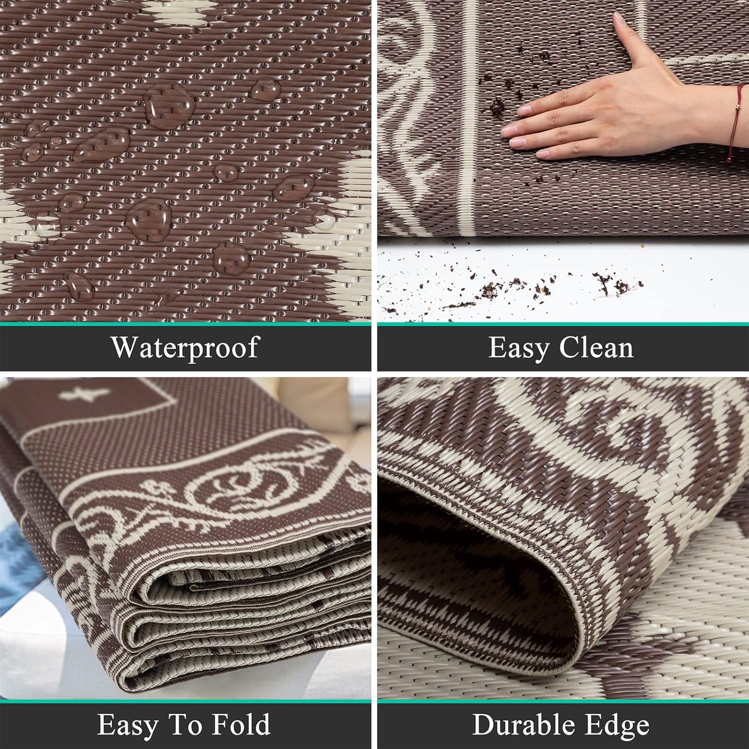 Pauwer 9'x12' Reversible Outdoor Rug, Waterproof Plastic Straw Area Rug for Patios, RV Mat, Camping, Picnic, Beach, Balcony, Pet Friendly, Lightweight