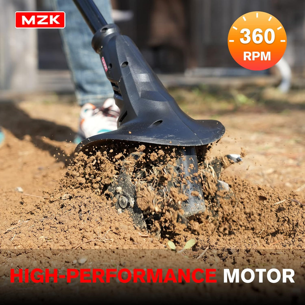 MZK 20V Cordless Tiller Cultivator with Steel Tines,8-inch Wide Battery Powered Garden Cultivator, 360RPM Electric Tiller for Lawn/Gardening/Soil Cultivation(2AH Battery&Charger Included),TC08D01