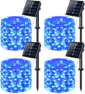 JMEXSUSS 4 Pack 100 LED Solar Fairy Lights, 33ft Blue Solar String Lights Outdoor Waterproof, 8 Modes Copper Wire Solar Twinkle Lights for Patio Garden Yard Tree Christmas Halloween Decor