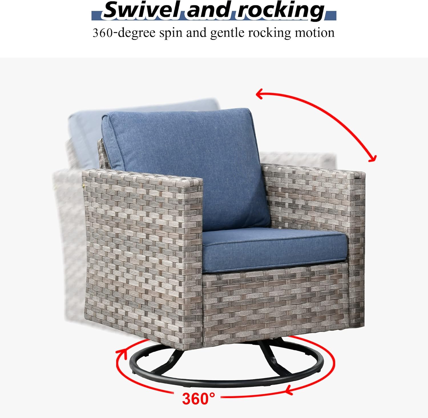 HOOOWOOO 10 Piece Modular Patio Outdoor Sectional Furniture Set with Gas Propane Fire Pit Table,Wicker Conversation Sofa Set with Swivel Chairs,Outside Couch Set(Denim Blue)