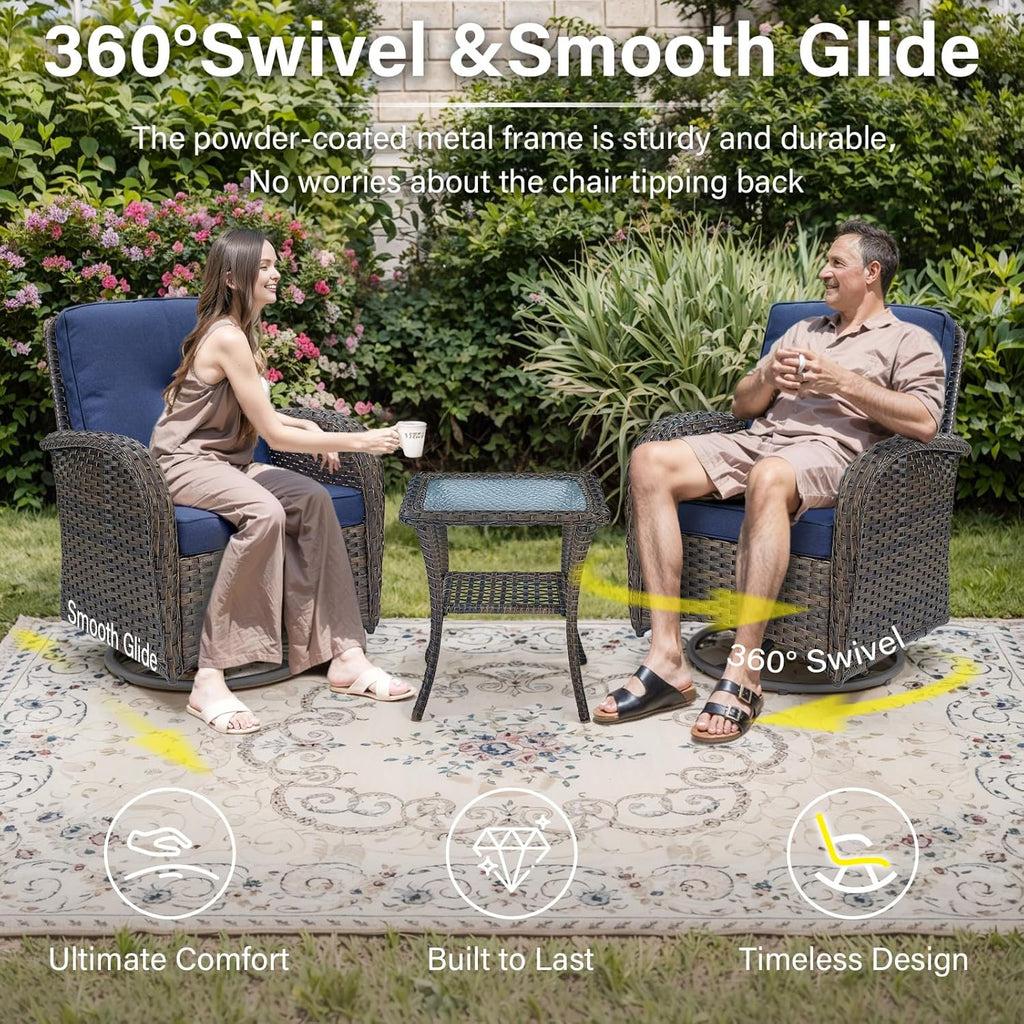 7 Pieces Patio Furniture Set with Fire Pit Table - 4 Outdoor Swivel Rocker Chairs with 50000BTU Propane Fire Table and 2 Side Table, Outdoor Conversation Set for Casual Gathering