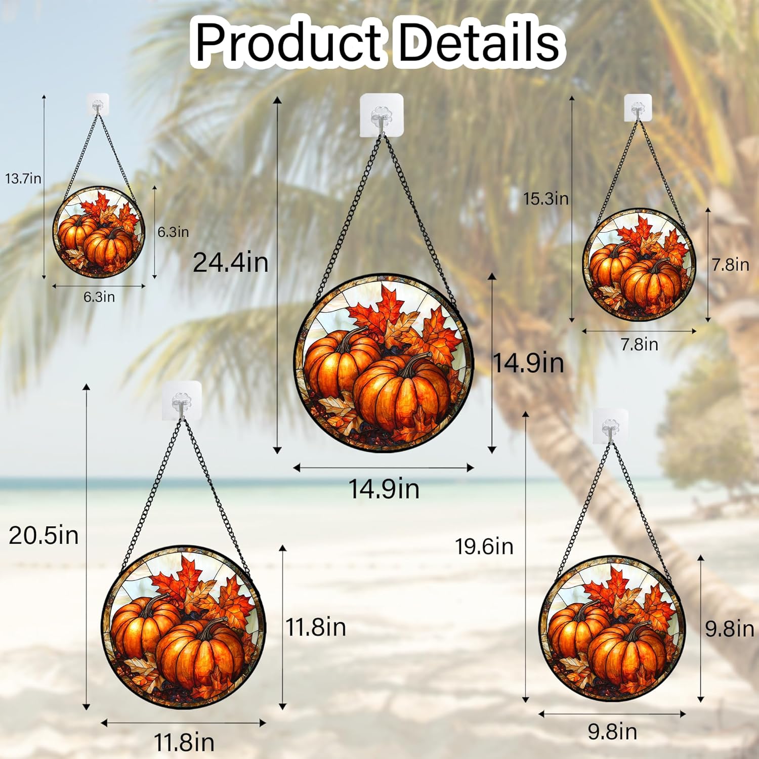 Stained Glass Window Hanging, Pumpkin Maple Leaf Suncatcher for Doors Home Sun Catchers Decoration and Christmas, Mother's Day Birthday Gifts for Women, Men, and Mom 15x15 in